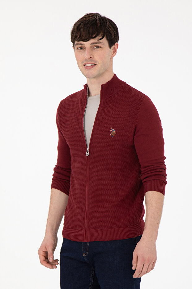 Men's Burgundy Basic Knitwear Cardigan 50288871 -Vr014