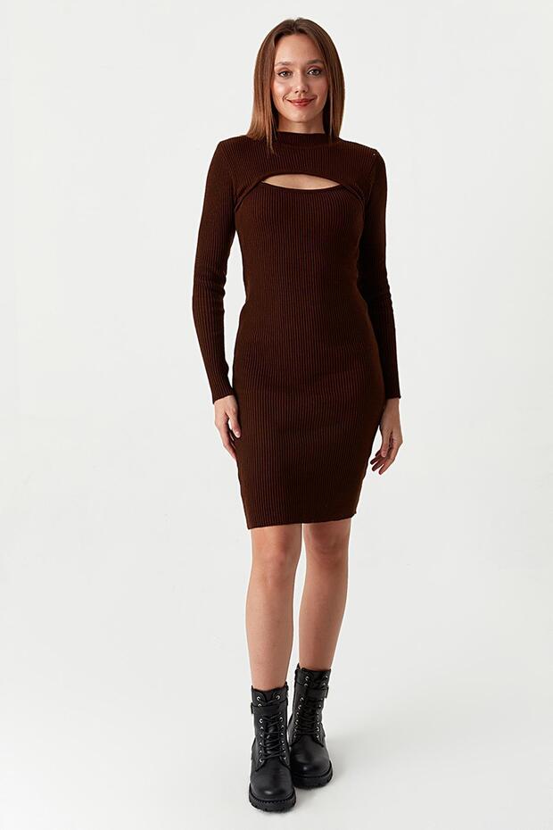 Kadın Cut Out Detaylı Triko Elbise - 1
