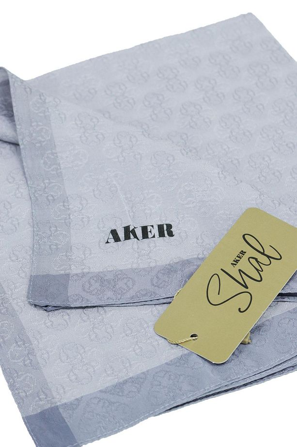 Jakarlı Eşarp - Monogram Desen - BF6060950-972 - Gümüş - 1