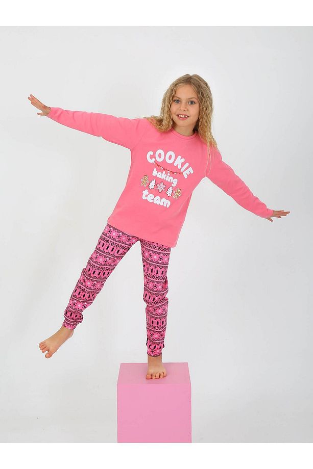 Kız Çocuk Uzun Kollu %100 Pamuklu Yılbaşı Pijama Takımı Cookie Team - 2