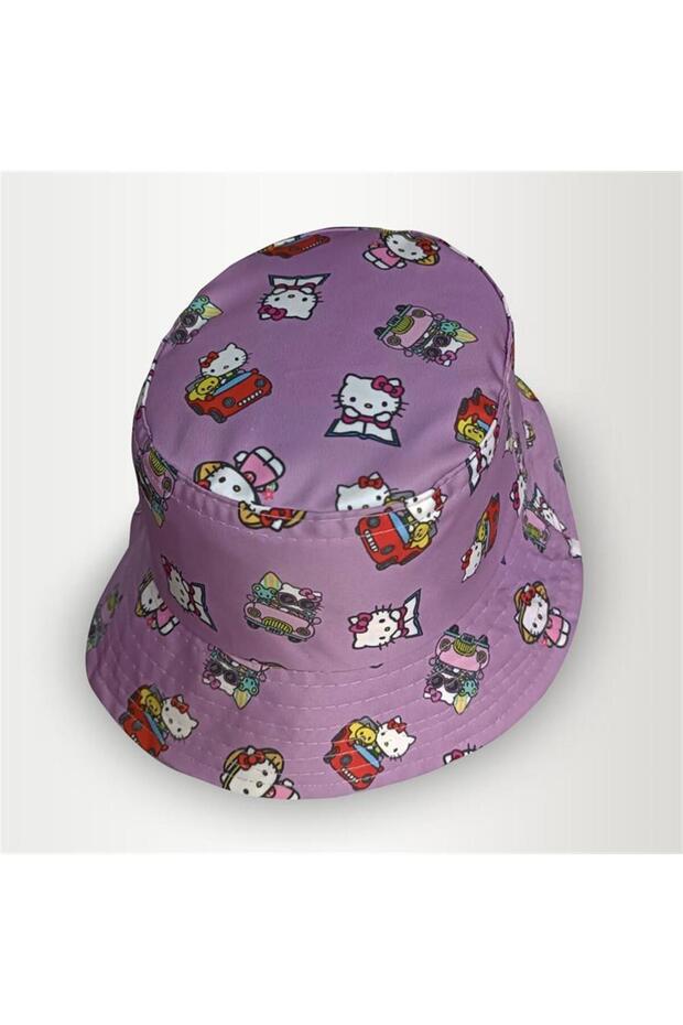 Lilac Hello Kitty On The Way To School Collage Bucket Hat