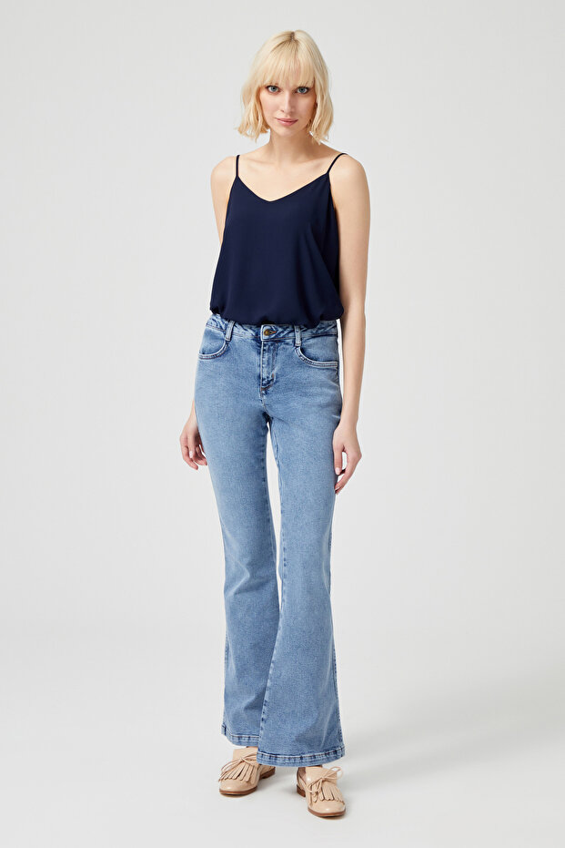 İspanyol Paça Denim Pantolon - 2