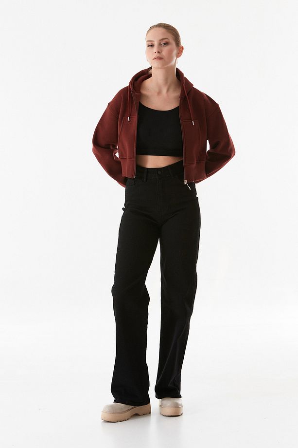 3 İplik Basic Kapüşonlu Crop Sweatshirt - 3