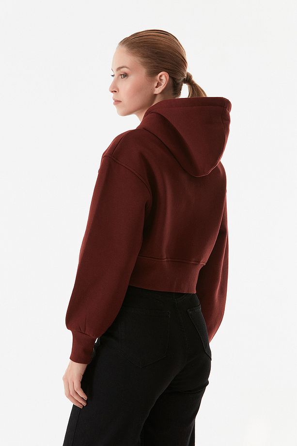3 İplik Basic Kapüşonlu Crop Sweatshirt - 6