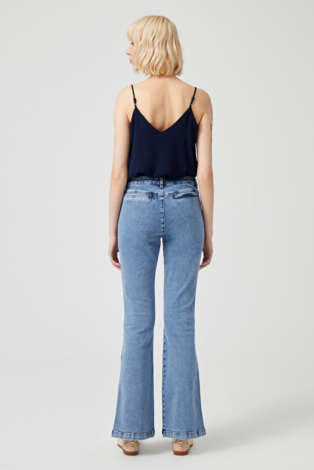 İspanyol Paça Denim Pantolon - 4