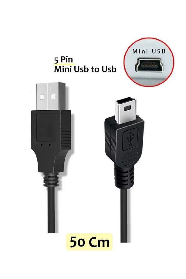 5 Pin Mini Usb To Usb V3 Şarj Ve Veri Aktarım Kablosu - 50 Cm - 1