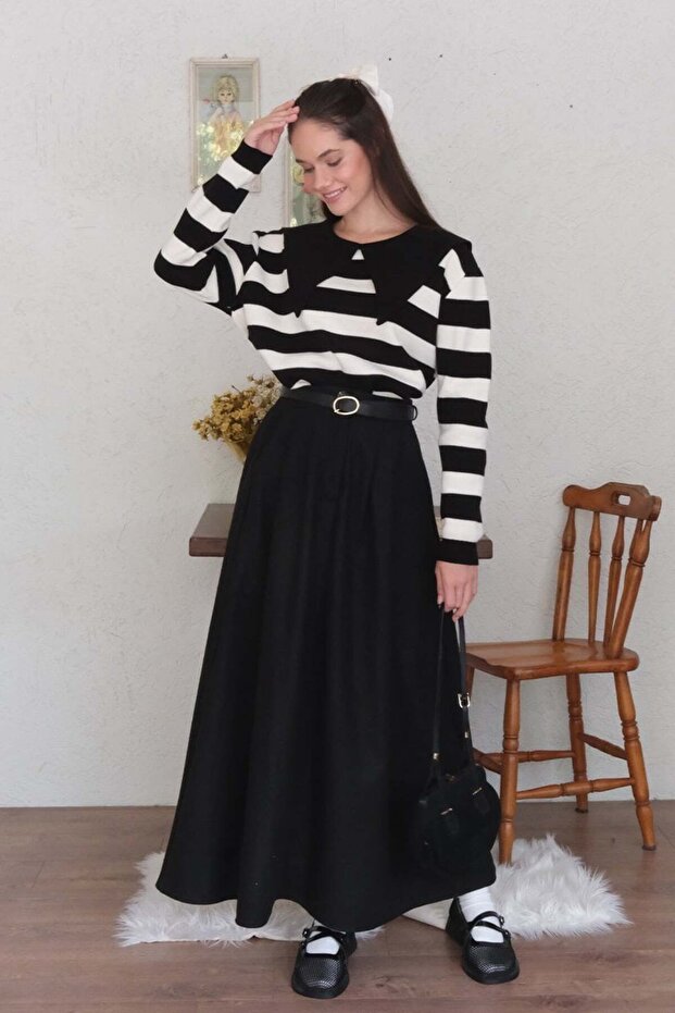 Black Single Button Skirt - 1