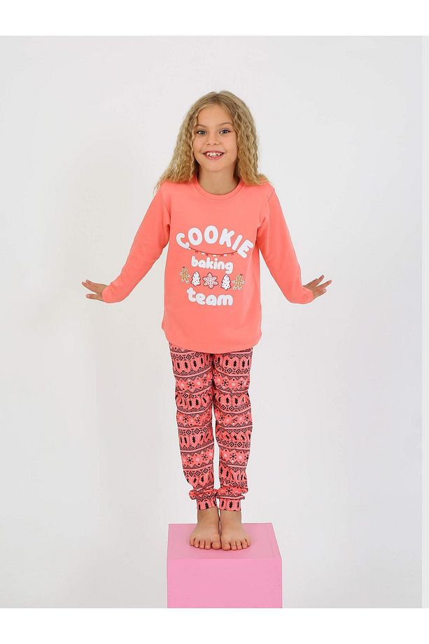 Kız Çocuk Uzun Kollu %100 Pamuklu Yılbaşı Pijama Takımı Cookie Team - 4