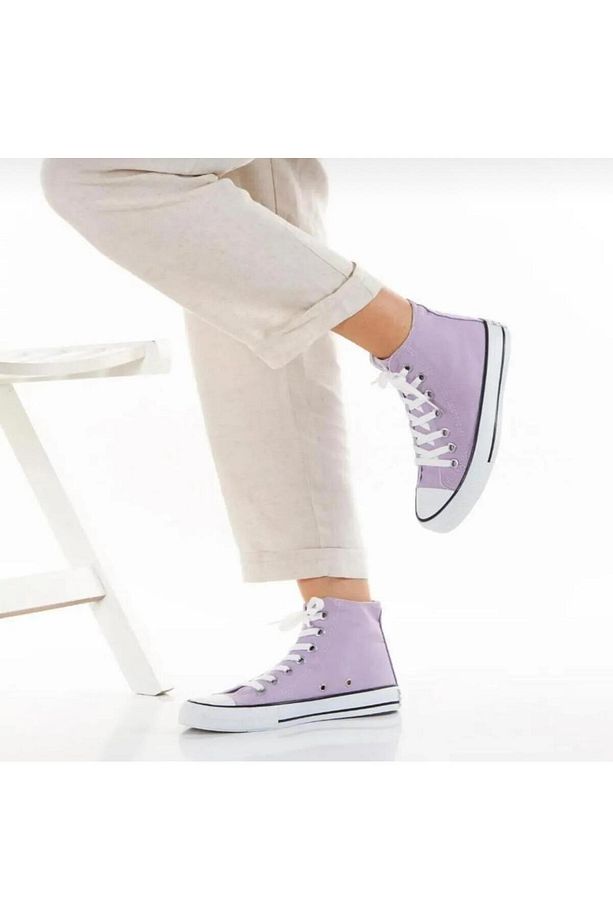 Bağcıklı Unisex Uzun Keten Ayakkabı-Lila - 3