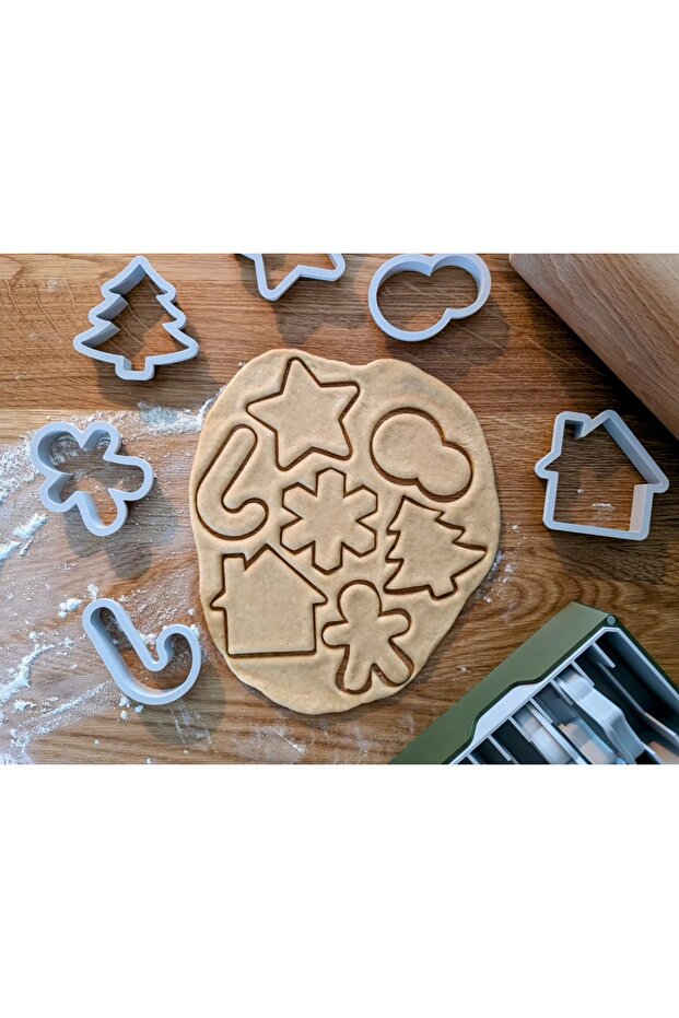 New Year's Cookie Mold Christmas 10'Li Cookie Mold Set Santa Claus, Snowman, Christmas Tree