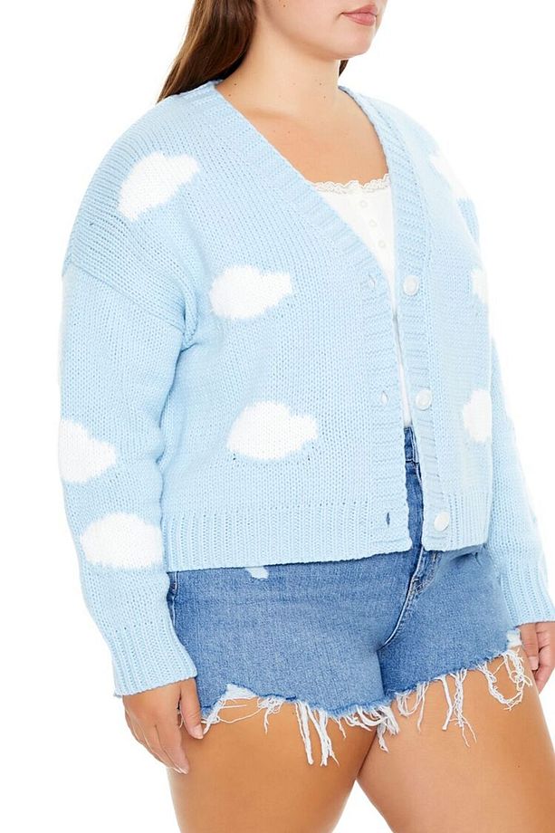 Plus Size Bulut Desenli Hırka - 4