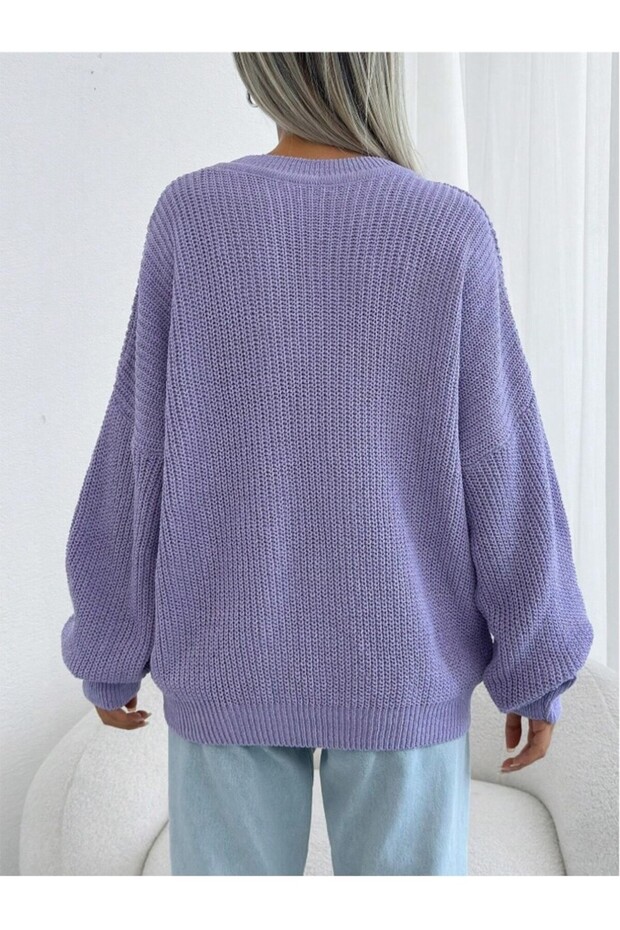 Lila Kadın Oversize Triko Kazak - 4