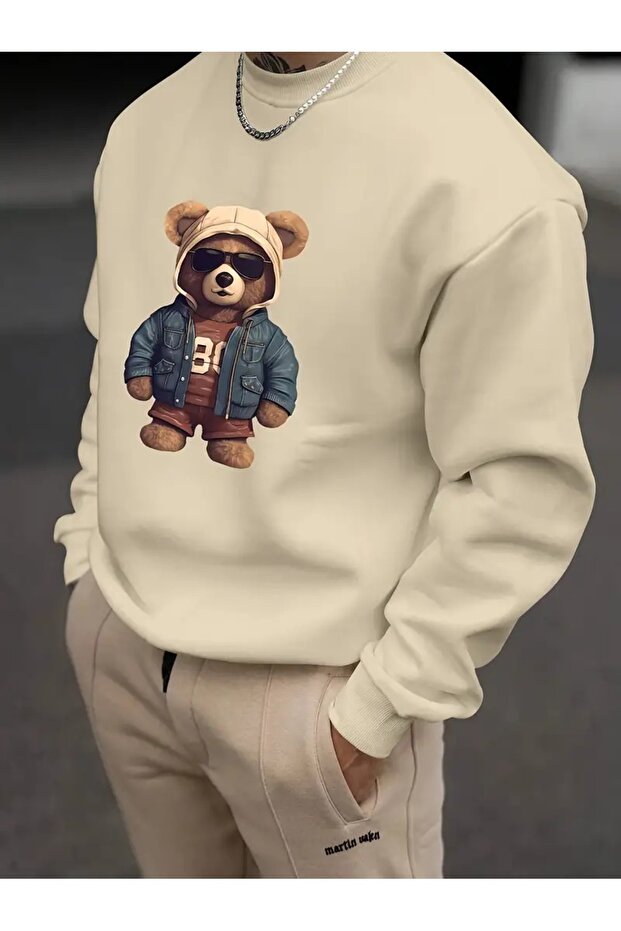 Teddy Bear Printed Crew Neck Sweatshirt