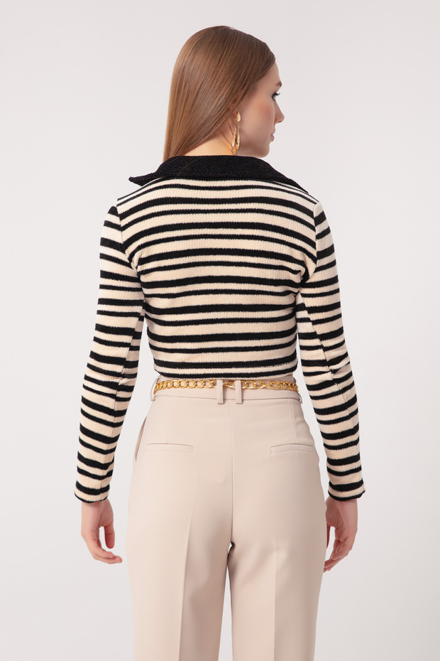 Kadın Bej Çizgili Örme Kazak - 5
