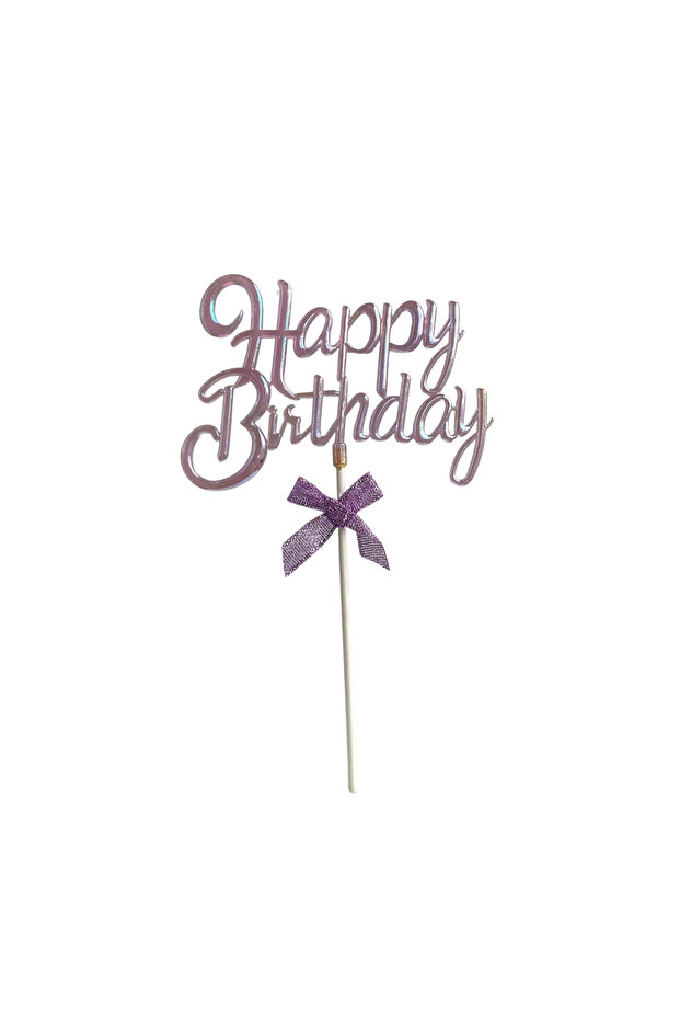 Cake Top Happy Birthday Written Ornament & Toppers (Neon Lila)