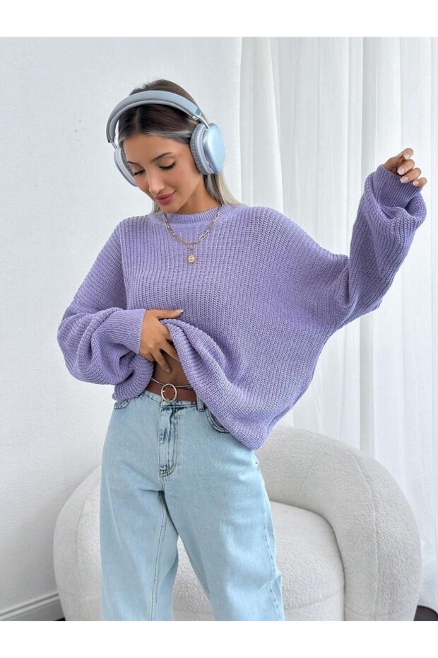 Lila Kadın Oversize Triko Kazak - 2