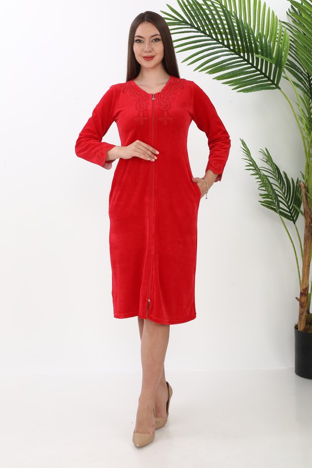 Velvet Winter Dress with Stone Embroidery Detail