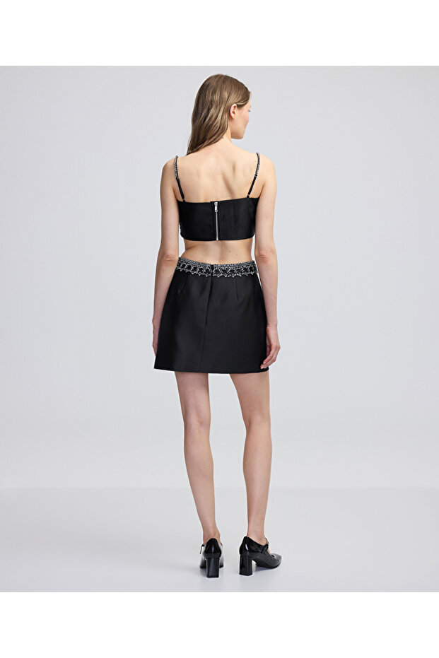 Kristal taş işlemeli mini etek - 6