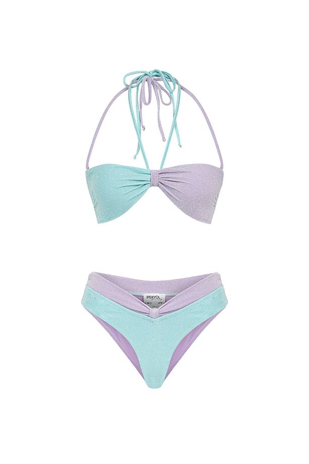 Colorblock lurex bikini seti - 3