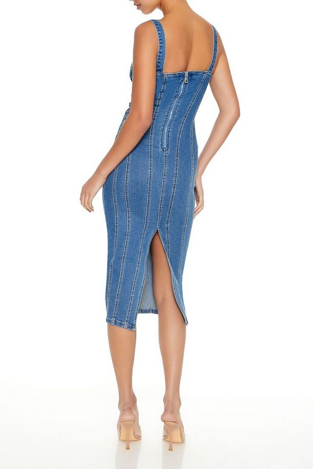 Denim Midi Elbise - 4