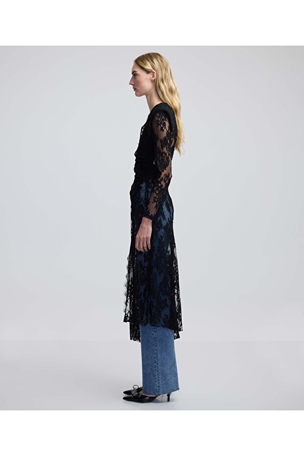 Çiçek aplikeli dantel elbise - 2