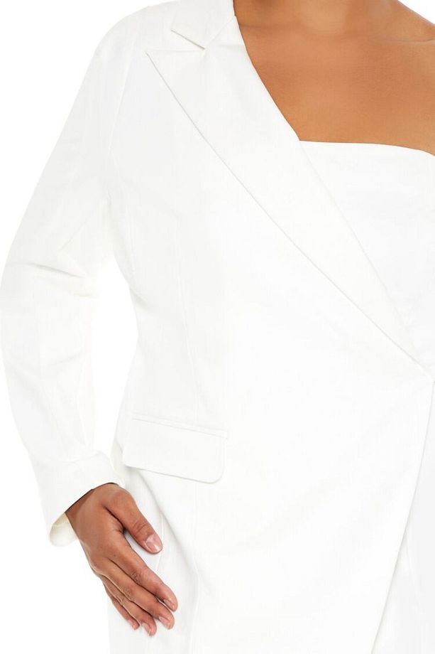 Plus Size Tek Omuz Blazer Mini Elbise - 3