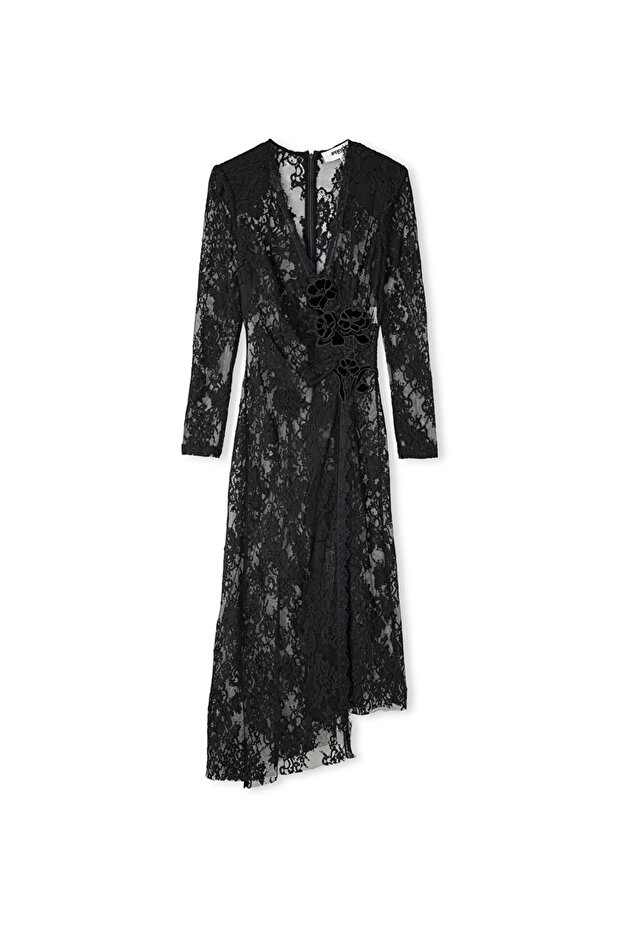 Çiçek aplikeli dantel elbise - 3