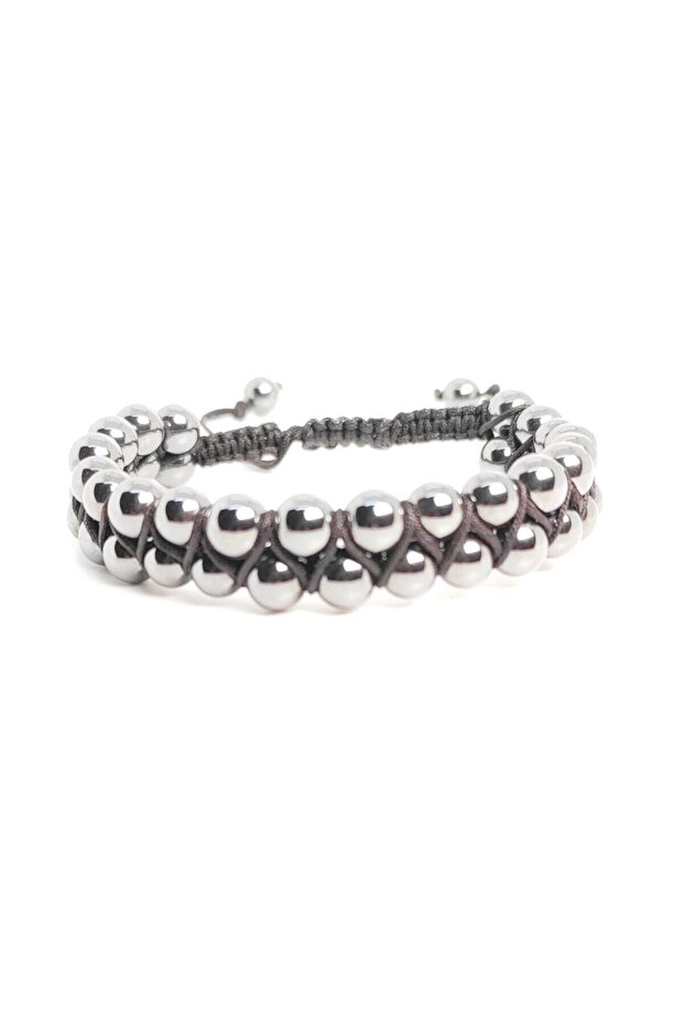 Hematite Natural Stone Double Row Knitted Bracelet 7 Mm