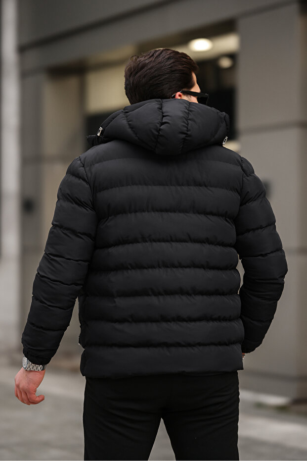 Víz hideg és szélálló téli férfi levehető kapucnis kabát - 4