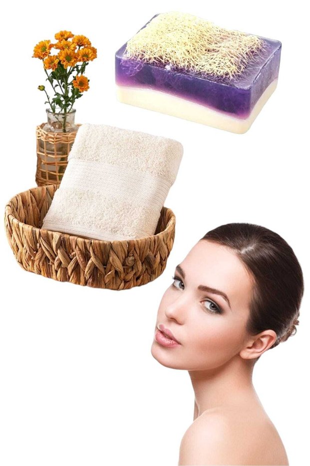 Set of 2 100% Natural Pumpkin Fiber Goat Milk Lavender Soap Hand and Face Towels