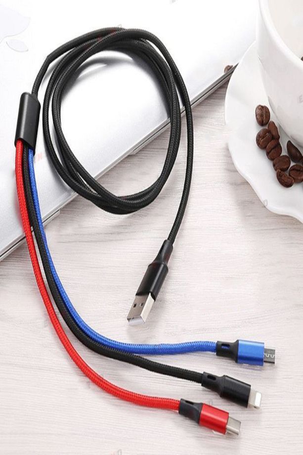 3 in 1 Çoklu 2Amper Type-C Micro Lightning 120 cm Hızlı Şarj ve Data Kablosu - 7