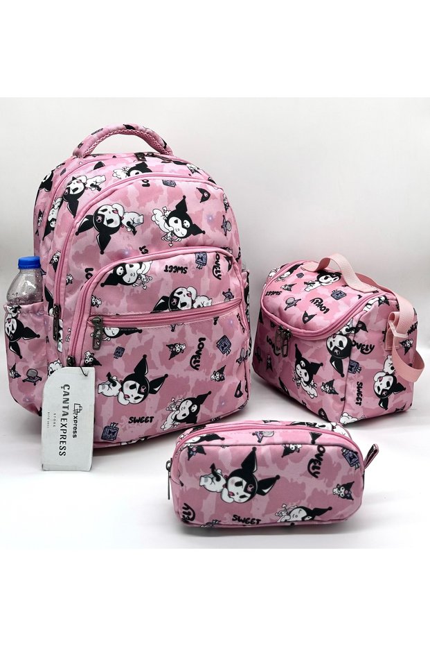 3-Piece Powder Set Primary School Bag Set Girl Child Character Patterned Primary School Bag