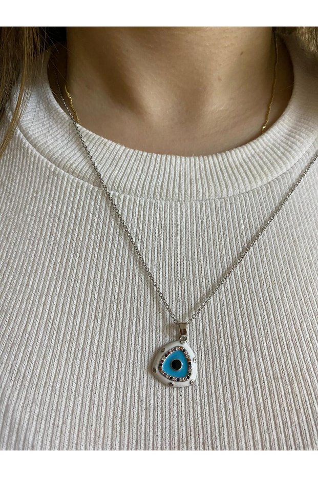 Steel Silver Color Evil Eye Beaded Necklace - Gift New Year Christmas Valentine's Day