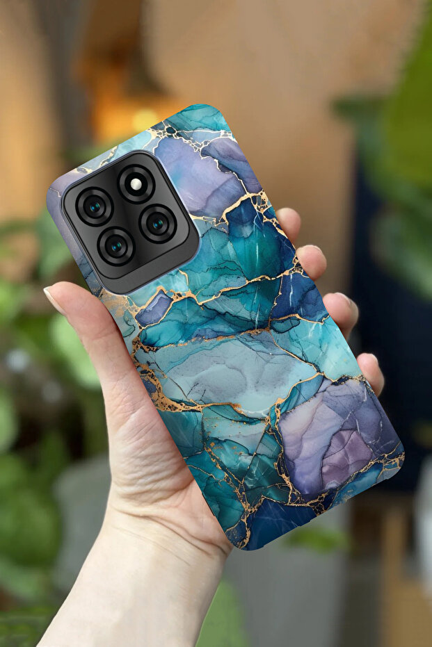 S71 Compatible Camera Protected Blue & Lilac Marble Patterned Hd Printed Silicone Case