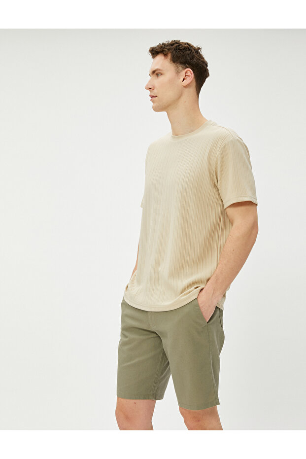 Linen Blend Bermuda Shorts with Button Pocket Detail