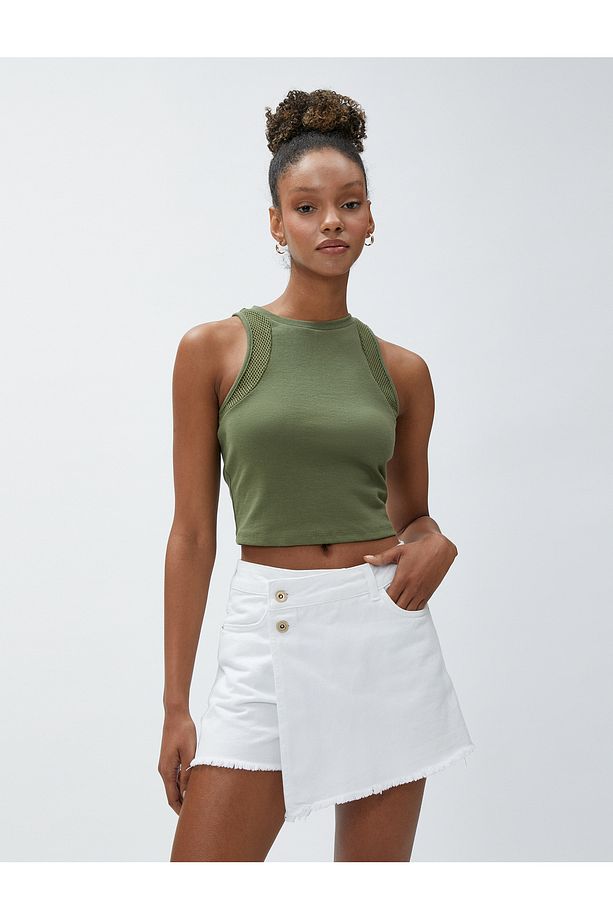 Crop Atlet Halter Yaka File Detaylı Pamuklu - 2