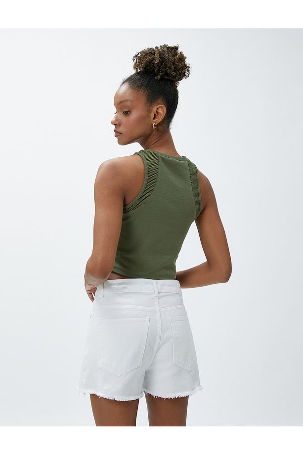 Crop Atlet Halter Yaka File Detaylı Pamuklu - 4