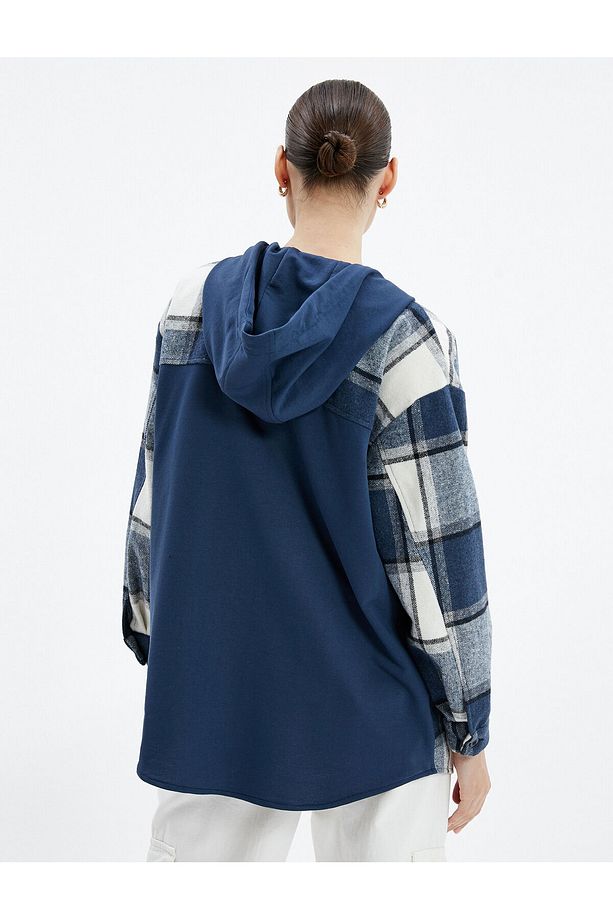 Oduncu Gömlek Ceket Oversize Kapüşonlu Cepli Çift Kumaş - 4