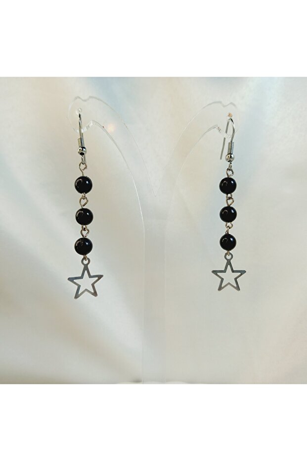 Black Pearl Beaded Star Earring Set - Pearl Detail Aesthetic Y2K Fairycore Dangle Star Earrings