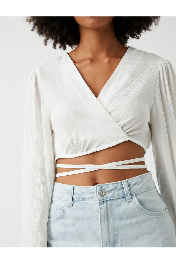 Crop Bluz Anvelop Bağlama Detaylı - 5