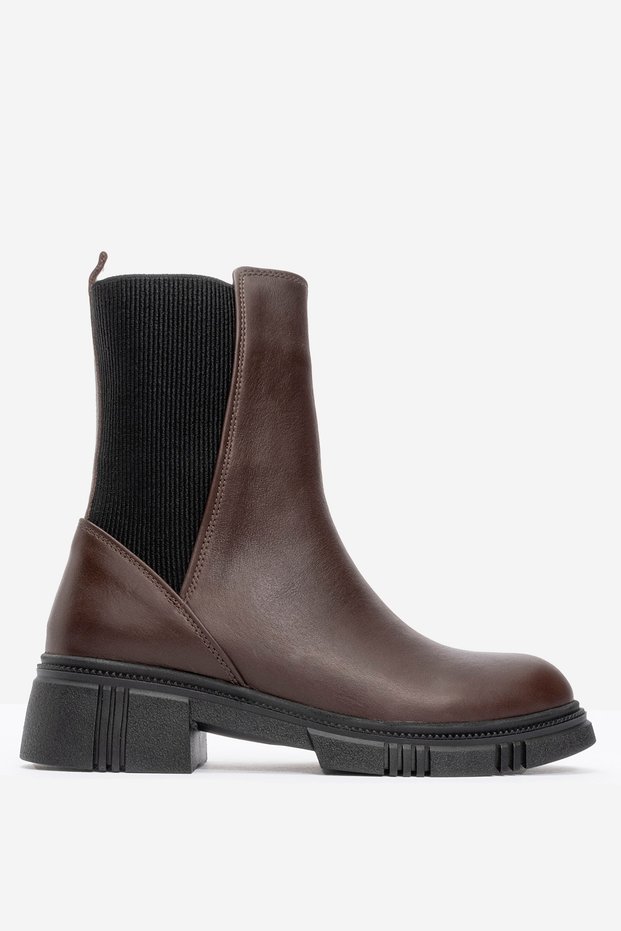 Women's Thick Soled Chelsea Boots - Real Leather, Rc 37301, Brown