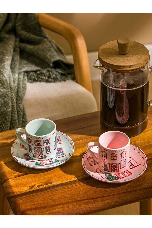 LCW HOME Pembe Baskılı 2 Kişilik Porselen Kahve Fincan Takımı 90 Ml - 2