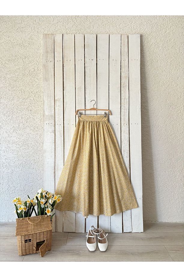 Sarı Çıtır Kloş Poplin Etek - 3