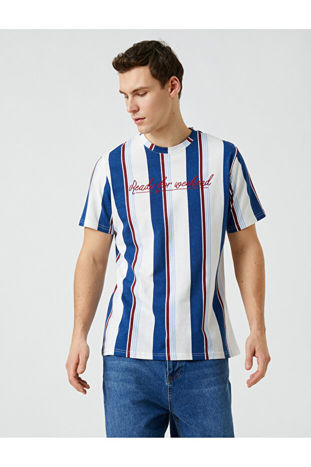 Slogan Printed T-Shirt Crew Neck Short Sleeve Cotton