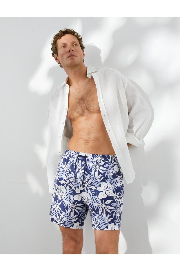 Swim Shorts Floral Printed Waistband Pocketed