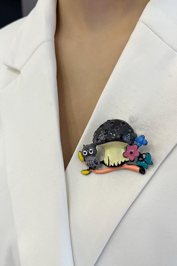 Renkli Mineli Sevimli Mantar Broş (5cm) - 1