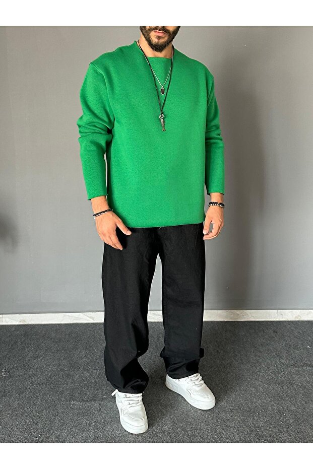 Pis Yaka K.yeşil Basic Oversize Sweatshirt - 3