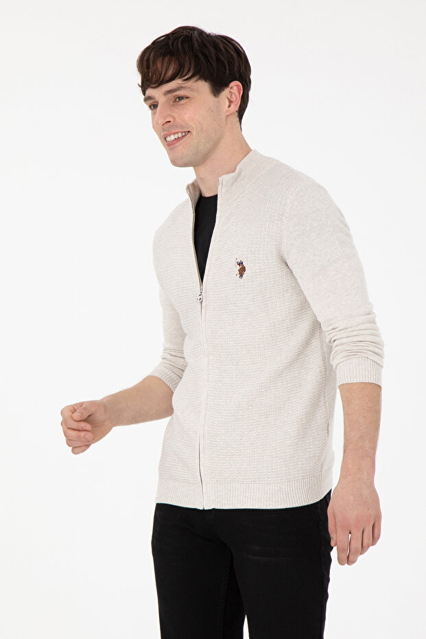 Men's Stone Melange Basic Knitwear Cardigan 50288871 -Vr225