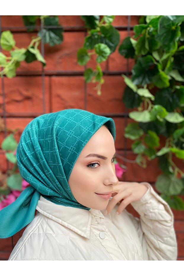 Mentol Soft İpek Monogram Eşarp - 1