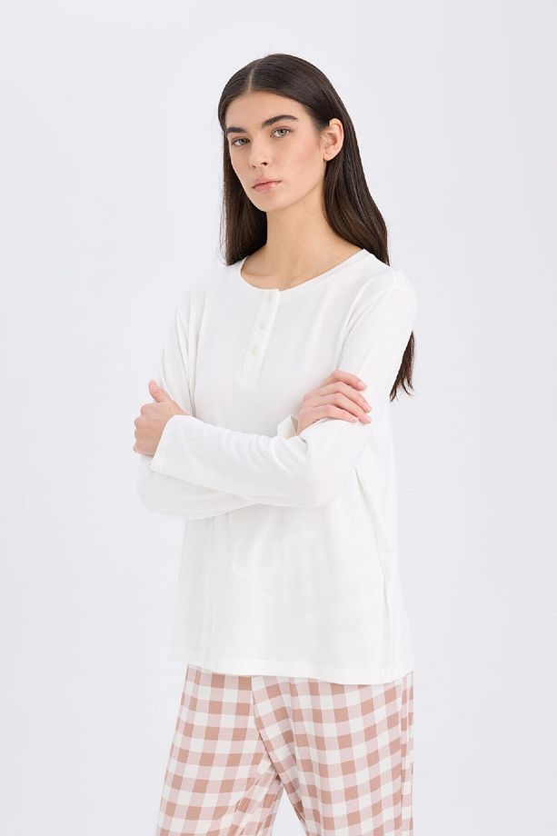 Fall in Love Pijama Takımı Uzun Kollu Üst Kareli Esnek Belli Uzun Alt D2266AX24WN - 4